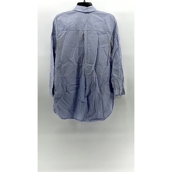 MADEWELL Women's Blue-White Striped Button-Up Boyfriend Tunic Top SZ M - Picture 2 of 12